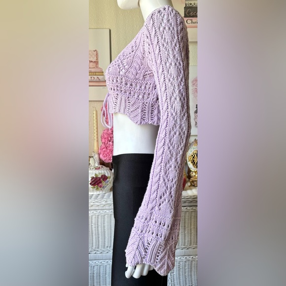 ASOS Emory Park crochet long bell sleeves crop top in lavender color Size Small - Picture 5 of 9